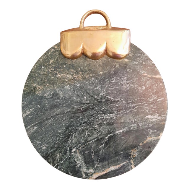 Vintage Green Marble Brass Christmas Cutting Board Holiday For Sale
