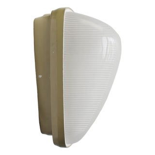 Vintage French Industrial Green Frosted Reeded Glass Wall Sconce For Sale