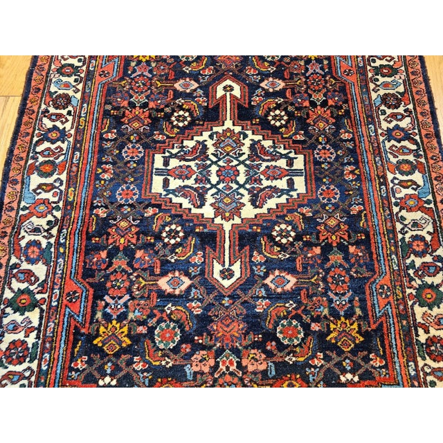 Vintage Persian Bakhtiari Area Rug, Handwoven Floral Pattern, Navy & Ivory, 5’ X 7’ For Sale In Chicago - Image 6 of 12