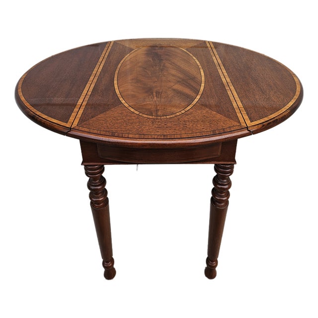Baker Furniture Mahogany Pembroke Drop-Leaf Side Table Satinwood Inlay For Sale