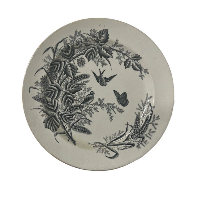 English Antique 1886 Black and White Transferware Plate For Sale - Image 3 of 3