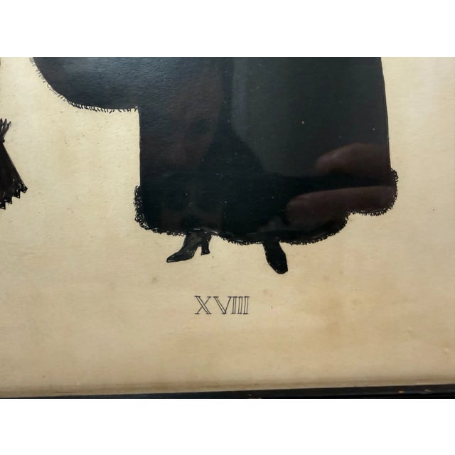 Large Antique 1800's Victorian Fashion Lady Original Silhouette Art Ink Drawing For Sale - Image 12 of 14