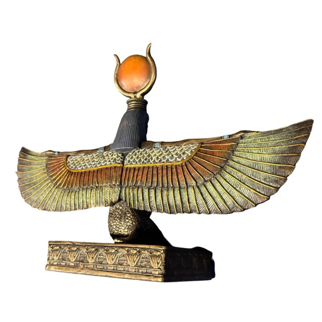 Art Deco Egyptian Goddess Pharaoh Brass Tabletop Statue For Sale - Image 3 of 6