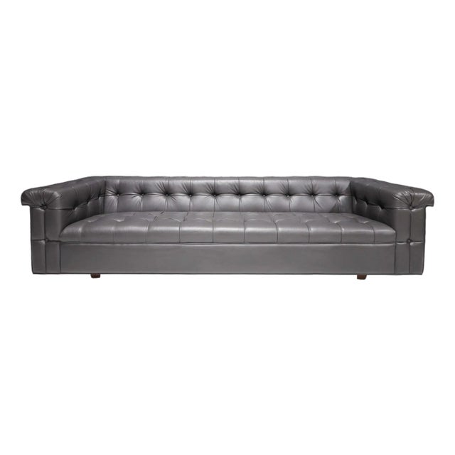 Edward Wormley for Dunbar Party Sofa Model 5407 in Dark Gray Leather For Sale