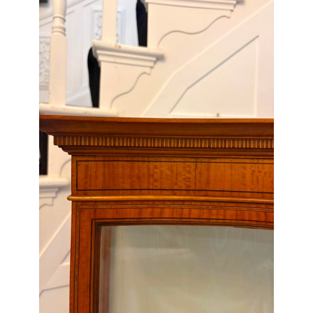 Wood Antique Victorian Satinwood Inlaid Bow Front Display Cabinet, 1890 For Sale - Image 7 of 18