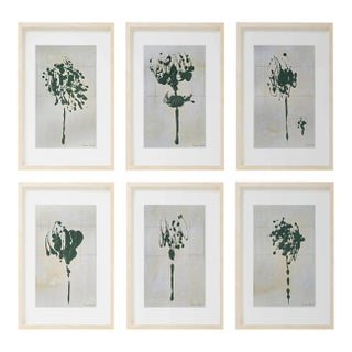 Set of 6 - One-of-a-Kind Dark Green Botanical Abstractions | Organic Modern | Florals | Earth Tones For Sale