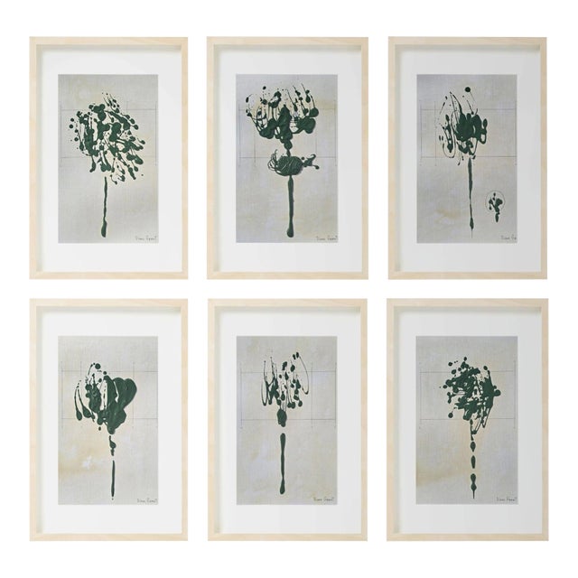 Set of 6 - One-of-a-Kind Dark Green Botanical Organic Modern Original Oil Paintings / Herbarium / Floral / Earth Tones For Sale