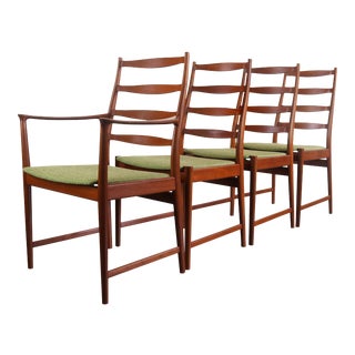 Set of 4 Mid Century Danish Modern Contoured Ladder Back Dining Chairs in Teak by Torbjorn Afdal for Vamo For Sale