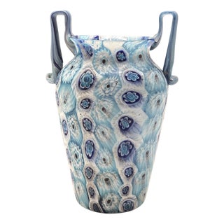 Antique Fratelli Toso Murano Matte Millefiori Murrine Handled Vase 6" For Sale