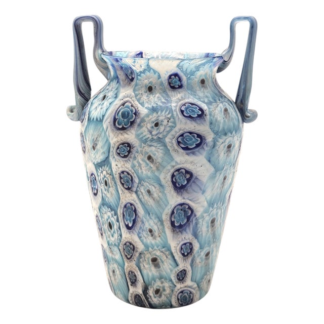 Antique Fratelli Toso Murano Matte Millefiori Murrine Handled Vase 6" For Sale