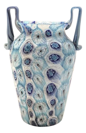 Antique Fratelli Toso Murano Matte Millefiori Murrine Handled Vase 6"