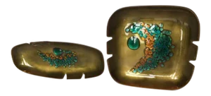 Mid Century Bovarian Enamel Over Copper Ashtrays - a Pair