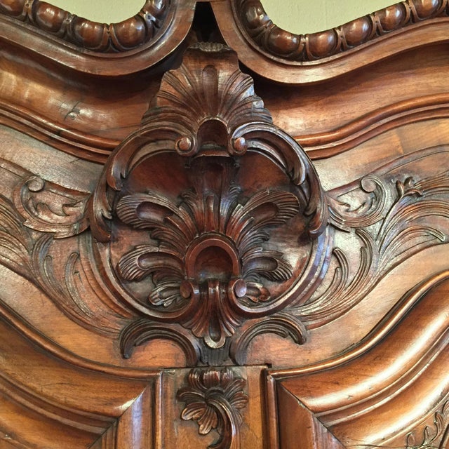 Wood 18th Century French Louis XV Carved Walnut Armoire From Lyon For Sale - Image 7 of 13