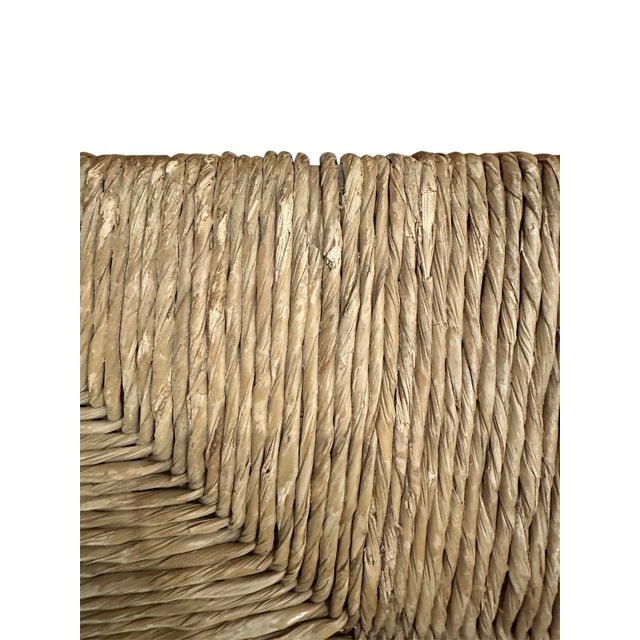 Antique Ebonized Hitchcock Stool / Footsool With Woven Rush Seat, Stenciling, & Spool Legs For Sale - Image 11 of 12