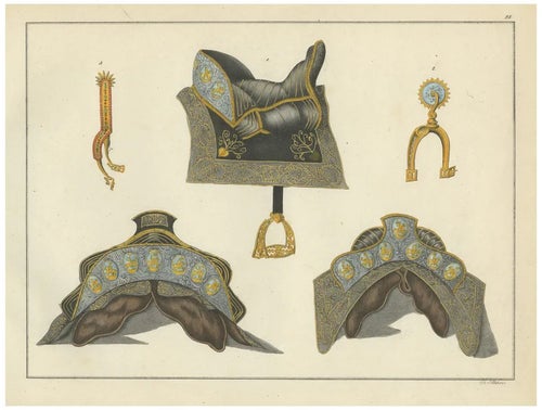 Friedrich Martin von Reibisch and Dr. Franz Kottenkamp, Medieval Ornate Horse Saddles and Stirrups, 1842, Lithograph on Paper
