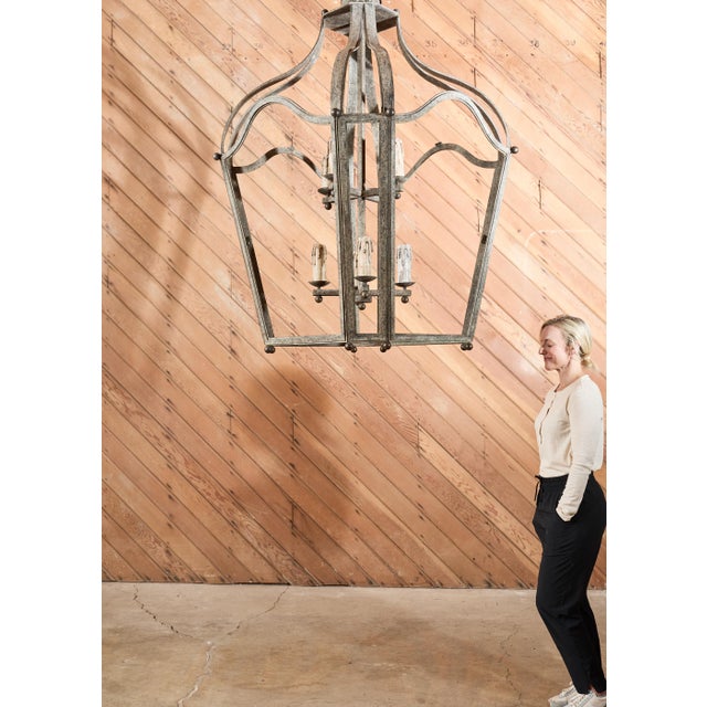 Monumental Dennis & Leen Attributed Patinated Iron Bronze Lantern Chandelier For Sale In Sacramento - Image 6 of 18