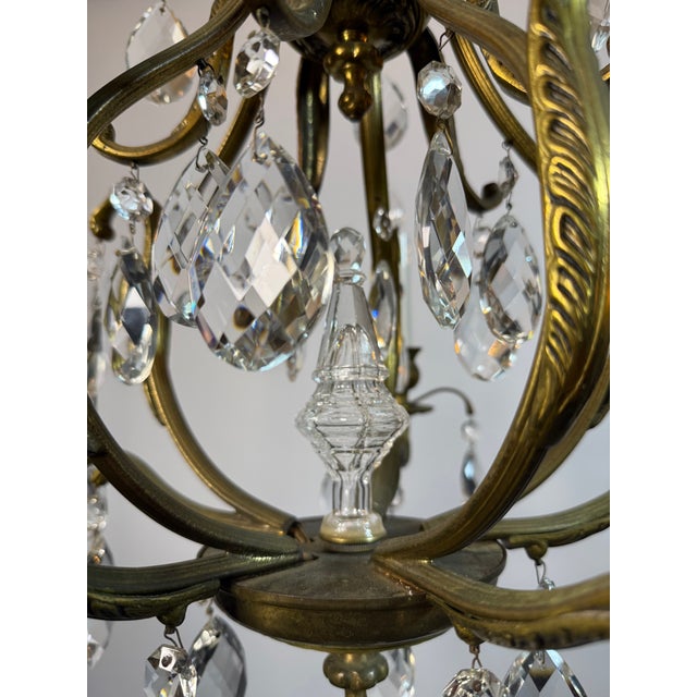 Antique French Brass & Crystal Birdcage Chandelier – 5 Light For Sale In Chicago - Image 6 of 17