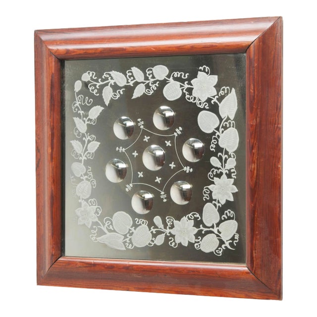 English 19th Century Square Framed Convex Bullseye Mirror For Sale