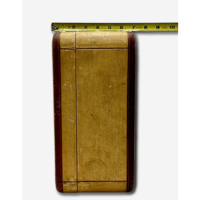 Vintage 1940s Travel Size Tweed Suitcase With Nice Assortment of World Grand Tour Locations Paper Labels For Sale - Image 17 of 18