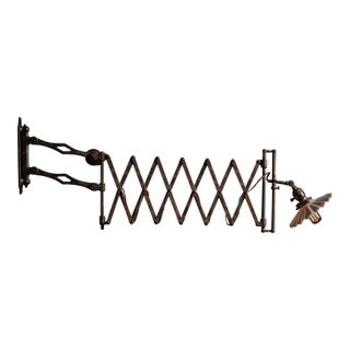 Early 20th Century Japanned Copper Scissor Arm Wall Lamp by F. W. Hardy For Sale