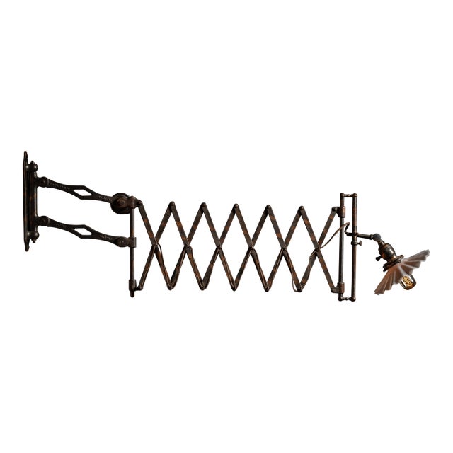 Early 20th Century Japanned Copper Scissor Arm Wall Lamp by F. W. Hardy For Sale