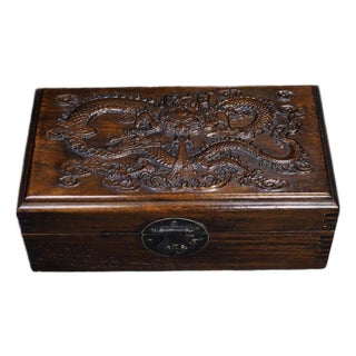 Vintage Rosewood Carved Dragon Treasure Box / Keepsake Box For Sale