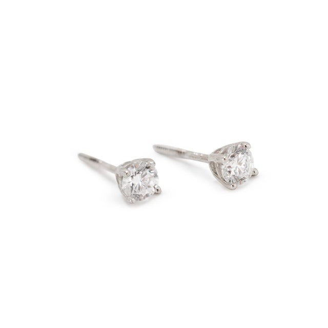 Unisex 14k White Gold 0.44ctw Lab Grown Diamond Screw Back Petite Stud Earrings, Pair For Sale In Houston - Image 6 of 9