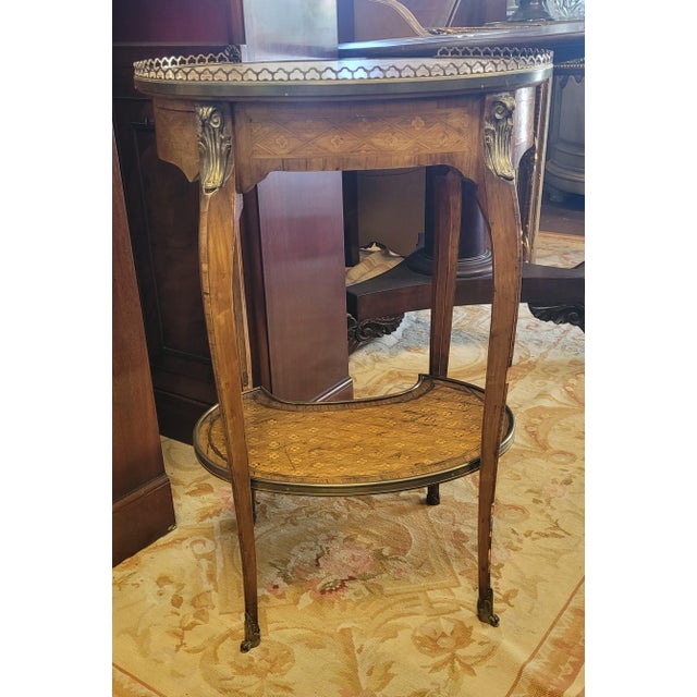 Art Deco Fine Antique French Stone Top Marquetry Side Table For Sale - Image 3 of 15