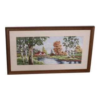 Landscape Needlepoint Textile Art Signed K/N For Sale
