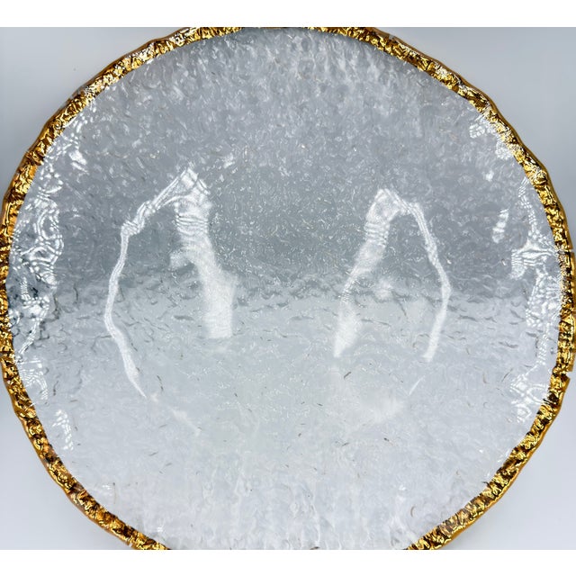 Transparent 1980s Mid-Century Modern Crystal Ivv Glacier Ice Serving Platter Cake Plate Italy 10k Gold Trim 14.5" For Sale - Image 8 of 8