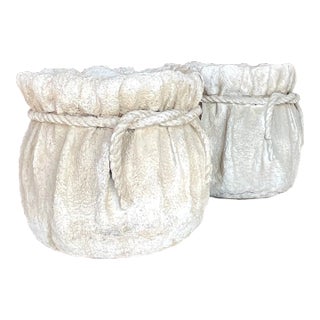 Vintage Boho Painted Terra Cotta Rope Planters - a Pair For Sale