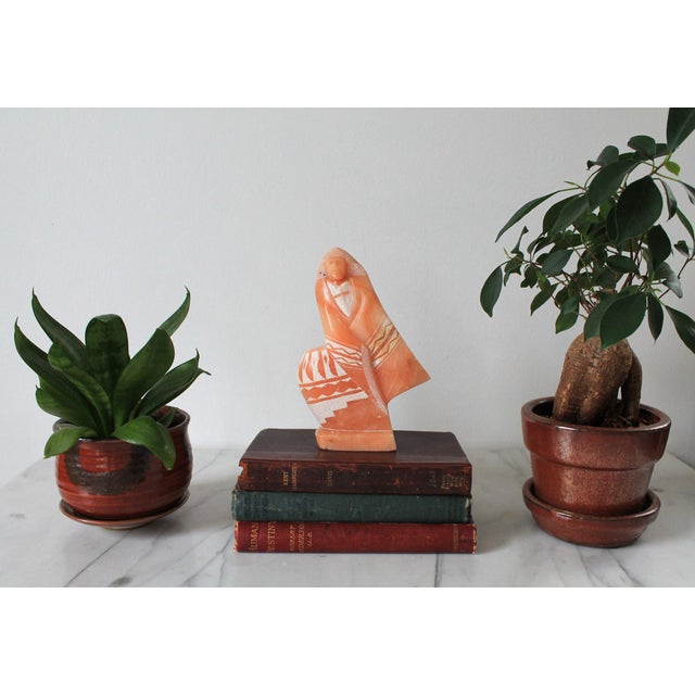 Vintage hand-carved Native American Navajo orange alabaster stone sculpture. Signed by artist. Does show some signs of age...