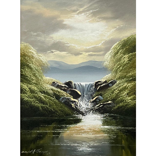 Whispers of the Falls - River Lake Waterfall with Lush Trees by British Artist 1976 For Sale - Image 12 of 14