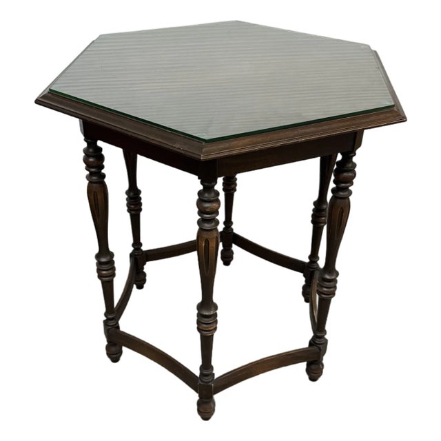 Vintage Hexagonal Wood Accent Table For Sale