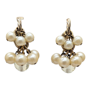 Vintage 1960s Signed Napier Faux-Citrine & Pearl Drops Clip Earrings-2 Pieces
