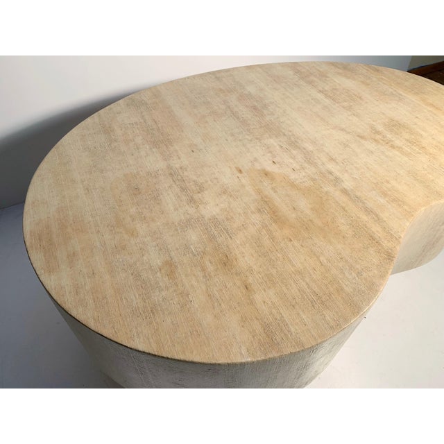 Karl Springer Vintage Designer Linen Wrapped Kidney Freeform Biomorphic Coffee Table For Sale - Image 4 of 12