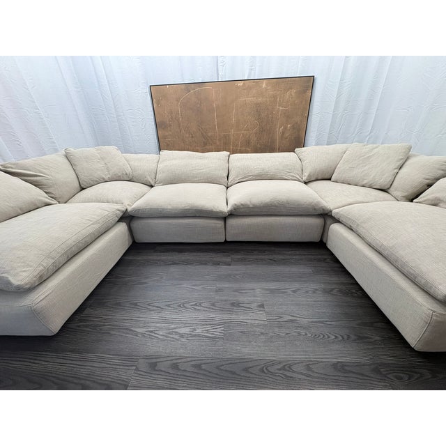 Rh Cloud Modular Sectional 6-Piece Configuration | Perennials® Performance Textured Linen Weave | Warm Neutral For Sale - Image 9 of 18
