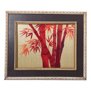 Vintage Japanese Embroidery Bamboo Wall Decoration, 1950s For Sale