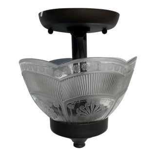 Vintage Brass Ceiling Fixture With Vintage Gas Shade For Sale