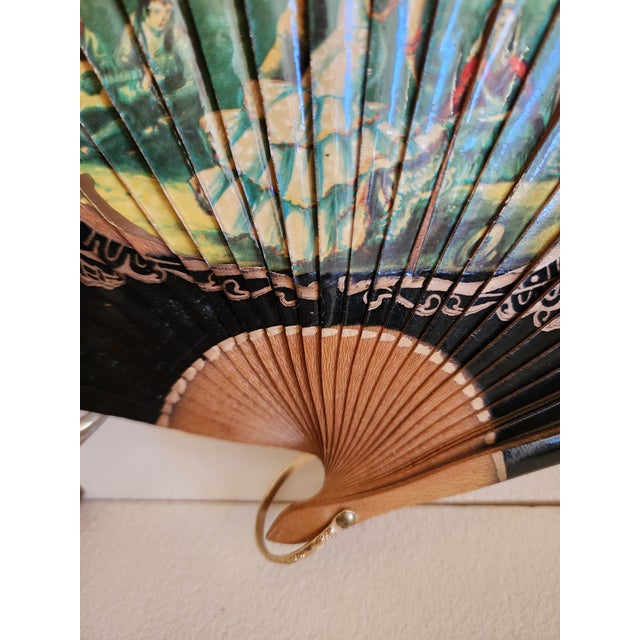 Vintage Hand Painted Fan With Black Lacquer of Romantic Spaniard Dancers For Sale In Palm Springs - Image 6 of 9