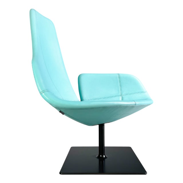 Moroso Swivel Leather Armchair in Blue Turquoise from Patricia Urquiola Swivel For Sale
