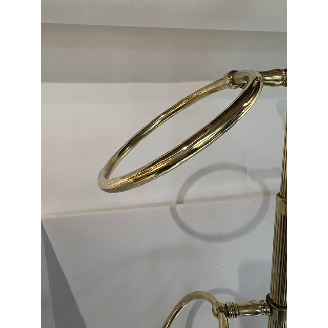 Metal Vintage Solid Brass Towel / Valet Stand With Ring Holders – Mid Century Traditional For Sale - Image 7 of 12