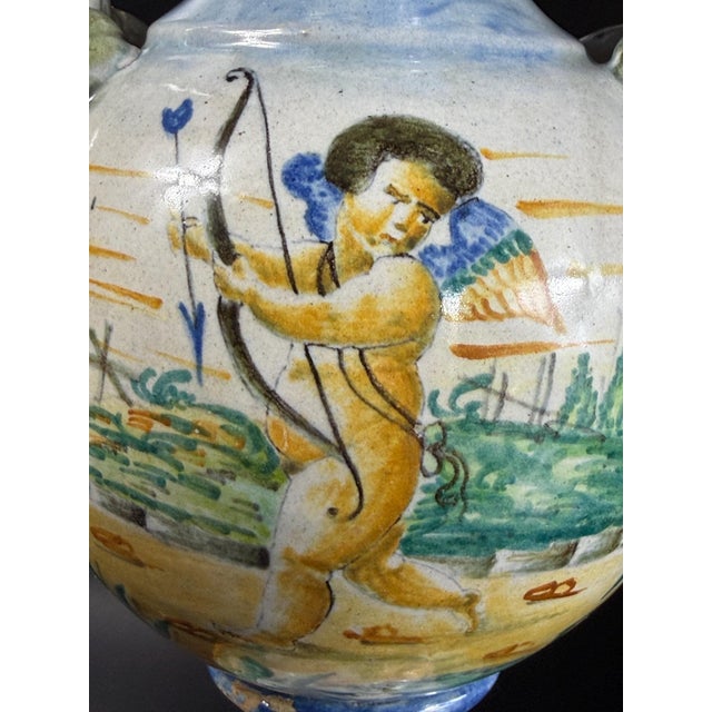 Blue Vintage Italian Hand-Painted Majolica Mythological Vases, 1800s, Set of 2 For Sale - Image 8 of 18