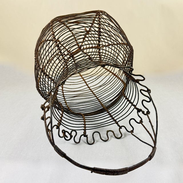 Antique French Handmade Iron Wire Kitchen Egg Basket For Sale - Image 9 of 14