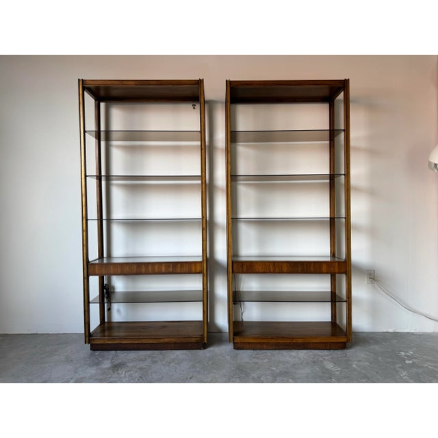 Pair of 1970s Mid-Century Modern Six-Tier Étagères With Smoked Glass Shelves/ Sold For Sale In Miami - Image 6 of 12