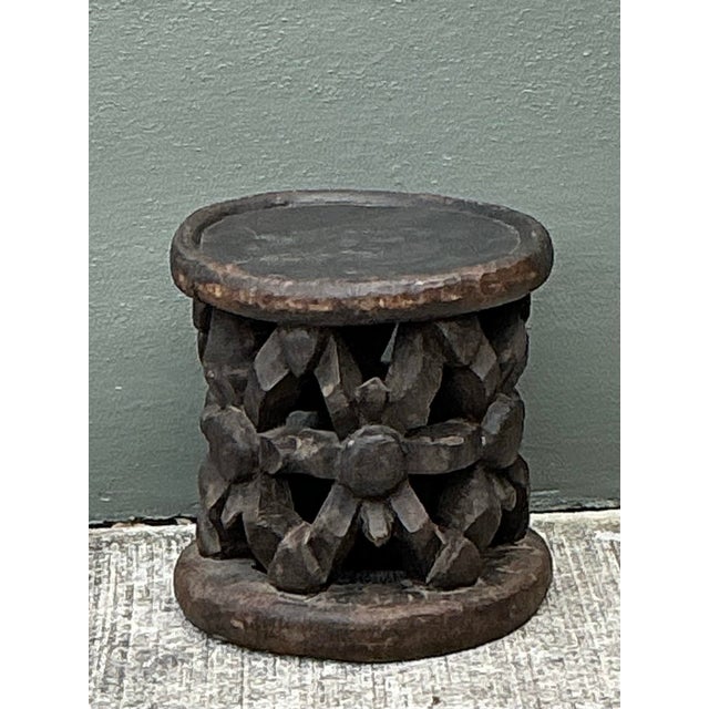 Coffee Vintage Hand Carved Bambileke Low Stool For Sale - Image 8 of 12