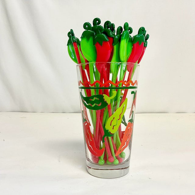 These Mid-Century Mexican Jalapeños Swizzle Sticks are perfect for spring and summer entertaining. They feature both red...