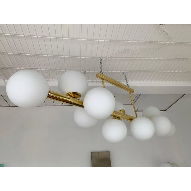 Not Yet Made - Made To Order Contemporary Long Brass Chandelier Opaline. Italy For Sale - Image 5 of 11