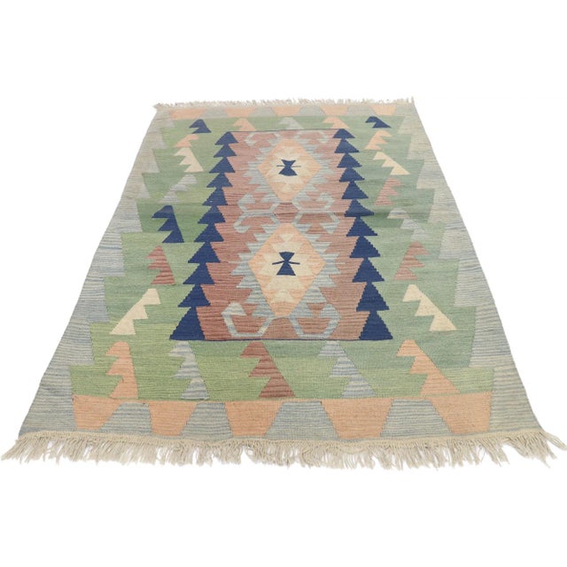 Tribal Vintage Persian Shiraz Kilim Rug, 03'11 X 05'07 For Sale - Image 3 of 9