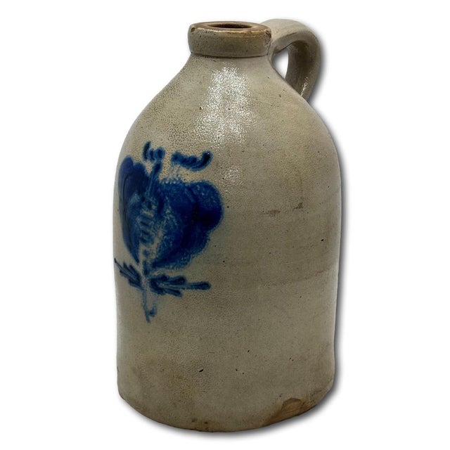 Very Nicely Blue Decotated Small 1 Gallon Size Antique New England American Region Stoneware Jug For Sale In Boston - Image 6 of 18